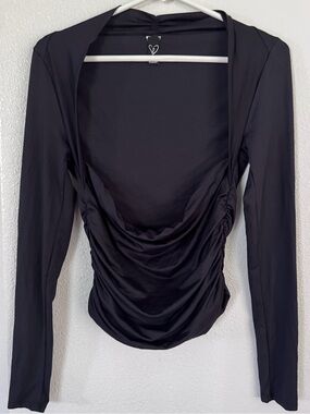 Windsor Black Long-Sleeve Ruched Top